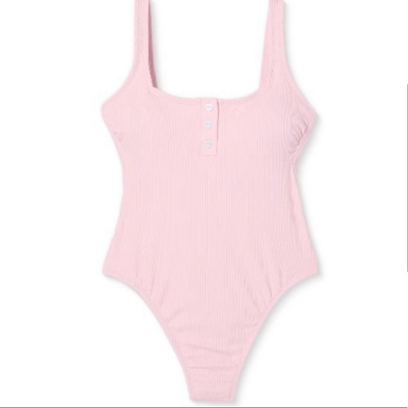 New! Ribbed Henley One Piece Pink Swimsuit Stoney Clover Lane x Target, Medium